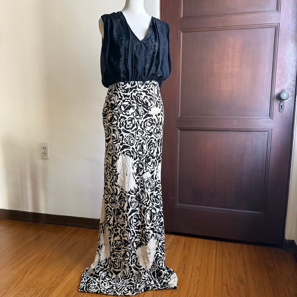 WINTER KATE Black White Silk Bias Cut Chiffon Drape Bodice Maxi Dress XS BNWT